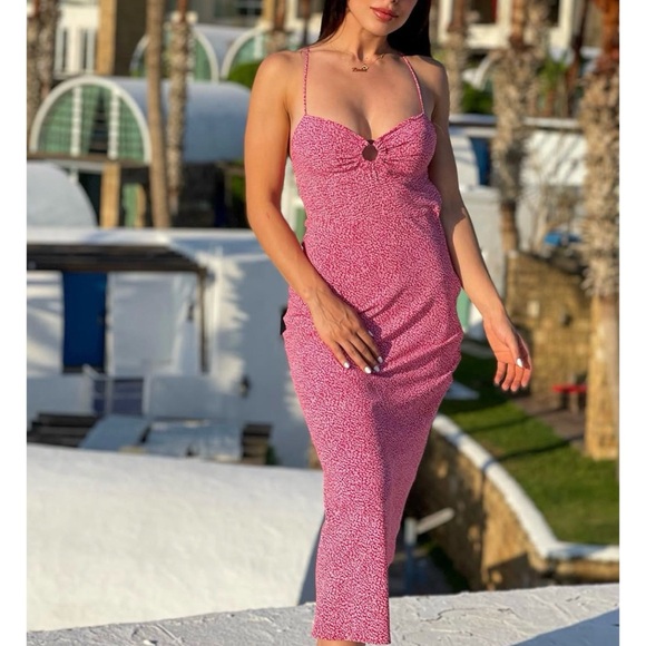 VGUC Zara Pink Animal Print SlipMidi Backless Dress Small - Picture 14 of 14